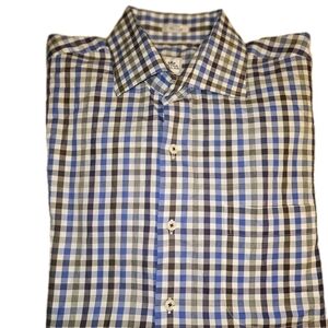 Peter Millar Blue and Black Plaid Shirt